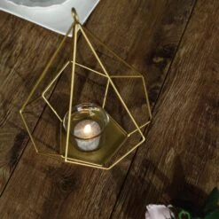 2 Pcs 9" Tall Geometric Pentagon Candle Holders Metal Lanterns -Optimal Home Decoration 2 pcs 9 tall geometric pentagon candle holders metal lanterns 28939817320511