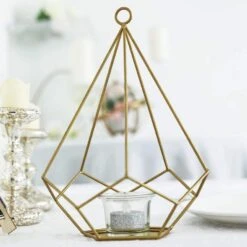 2 Pcs 9" Tall Geometric Pentagon Candle Holders Metal Lanterns -Optimal Home Decoration 2 pcs 9 tall geometric pentagon candle holders metal lanterns 28939817386047