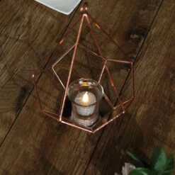 2 Pcs 9" Tall Geometric Pentagon Candle Holders Metal Lanterns -Optimal Home Decoration 2 pcs 9 tall geometric pentagon candle holders metal lanterns 28940470353983