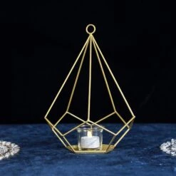 2 Pcs 9" Tall Geometric Pentagon Candle Holders Metal Lanterns -Optimal Home Decoration 2 pcs 9 tall geometric pentagon candle holders metal lanterns 28940530647103