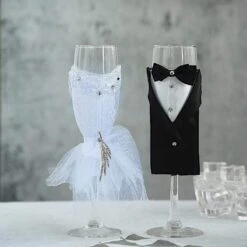 2 Pcs 9" Tall Glass Tuxedo And Dress Champagne Toasting Flutes - Clear -Optimal Home Decoration 2 pcs 9 tall glass tuxedo and dress champagne toasting flutes clear gob 035 13831655194687