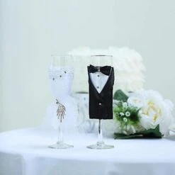 2 Pcs 9" Tall Glass Tuxedo And Dress Champagne Toasting Flutes - Clear -Optimal Home Decoration 2 pcs 9 tall glass tuxedo and dress champagne toasting flutes clear gob 035 28553899311167