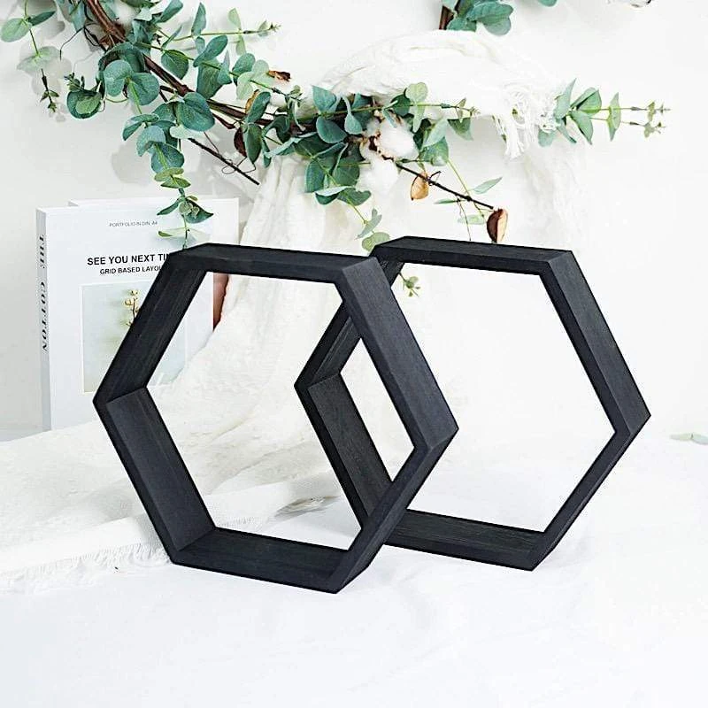 2 Pcs 9" Tall Hexagon Wood Geometric Wall Shelves 9 2 Pcs 9" Tall Hexagon Wood Geometric Wall Shelves - Image 7