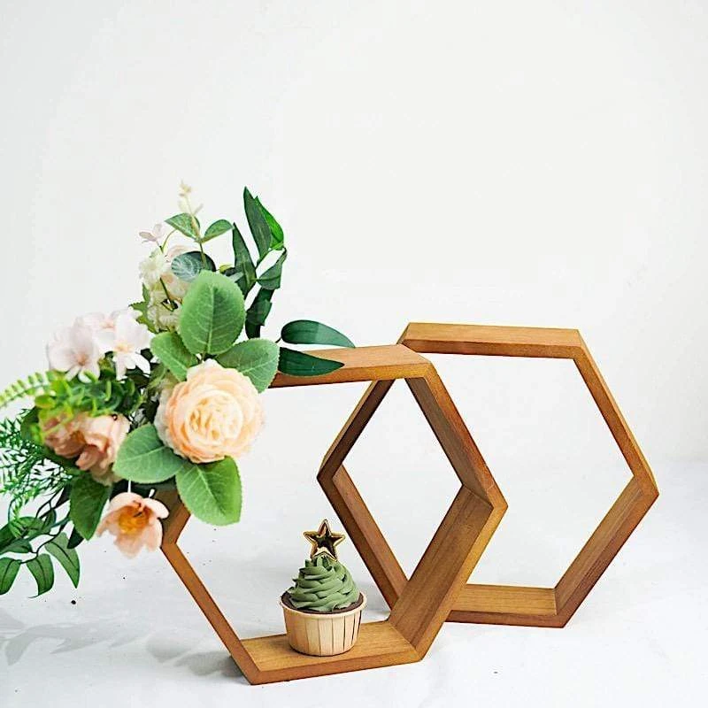 2 Pcs 9" Tall Hexagon Wood Geometric Wall Shelves 4 2 Pcs 9" Tall Hexagon Wood Geometric Wall Shelves - Image 2