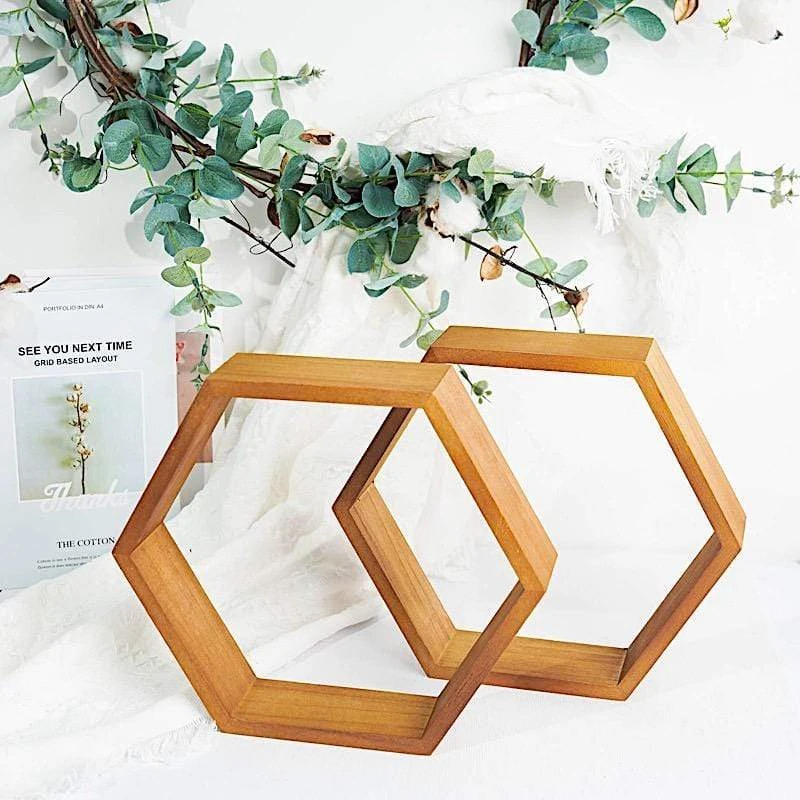 2 Pcs 9" Tall Hexagon Wood Geometric Wall Shelves 6 2 Pcs 9" Tall Hexagon Wood Geometric Wall Shelves - Image 4