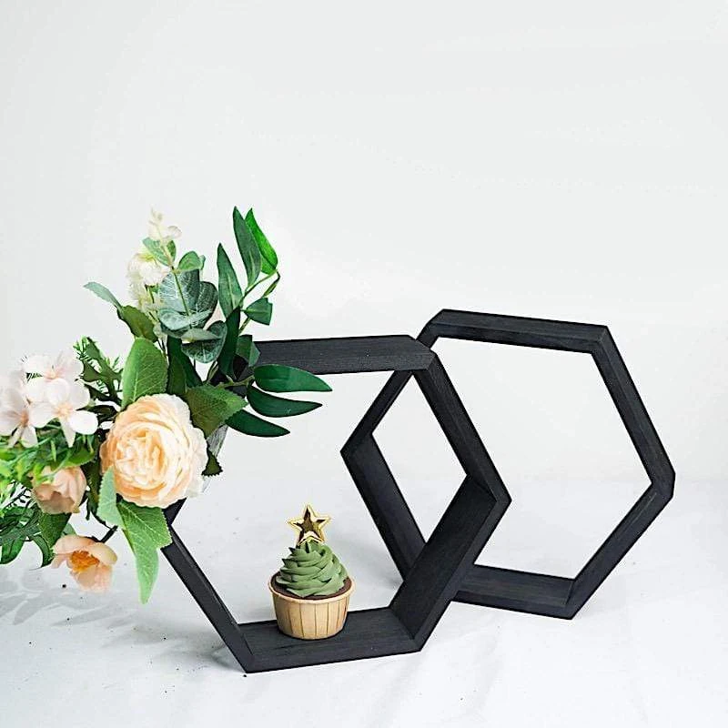 2 Pcs 9" Tall Hexagon Wood Geometric Wall Shelves 11 2 Pcs 9" Tall Hexagon Wood Geometric Wall Shelves - Image 9