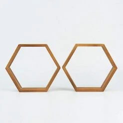 2 Pcs 9" Tall Hexagon Wood Geometric Wall Shelves