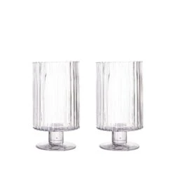 2 Pcs 9" Tall Ribbed Pedestal Glass Vases Centerpieces - Clear