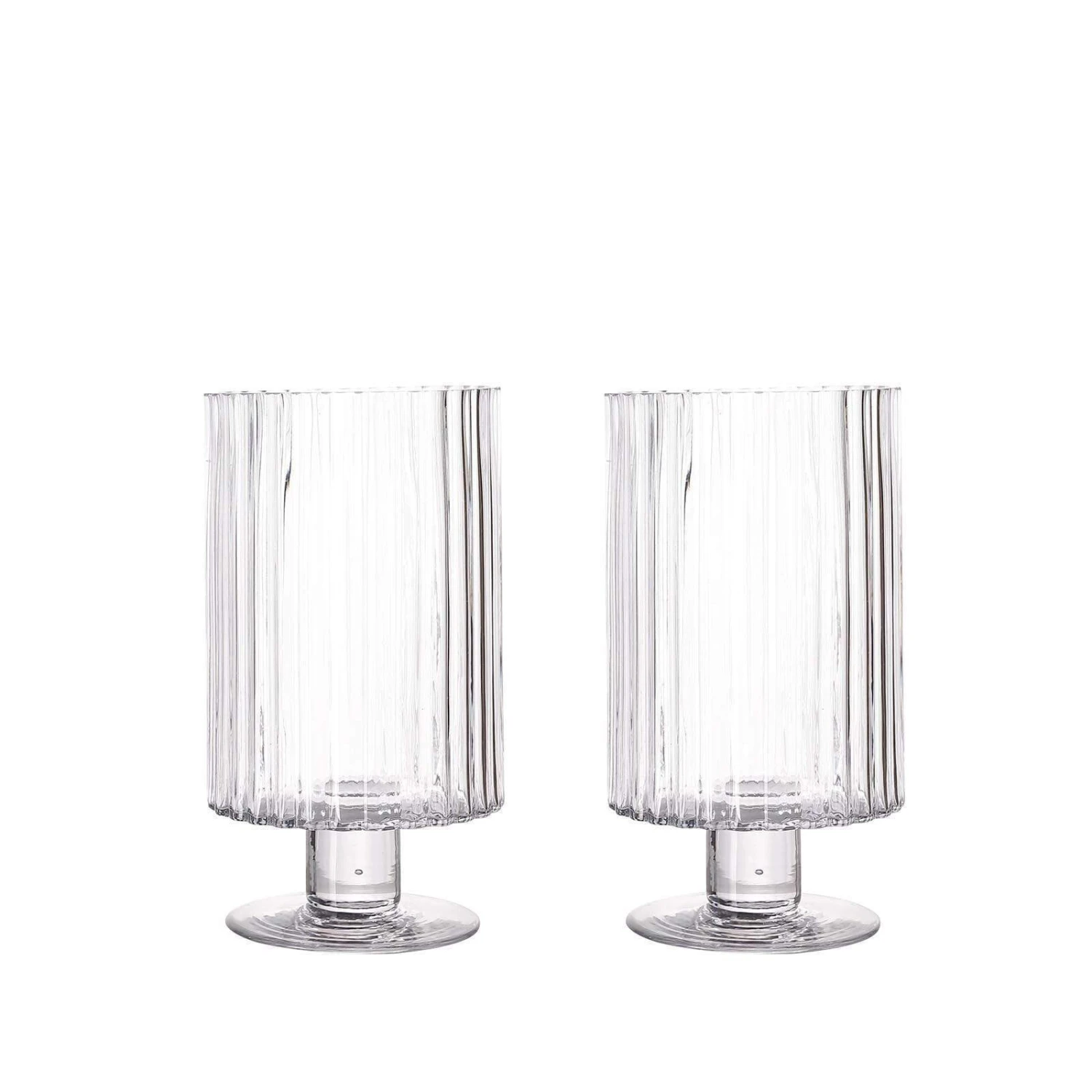 2 Pcs 9" Tall Ribbed Pedestal Glass Vases Centerpieces - Clear 3 2 Pcs 9" Tall Ribbed Pedestal Glass Vases Centerpieces - Clear