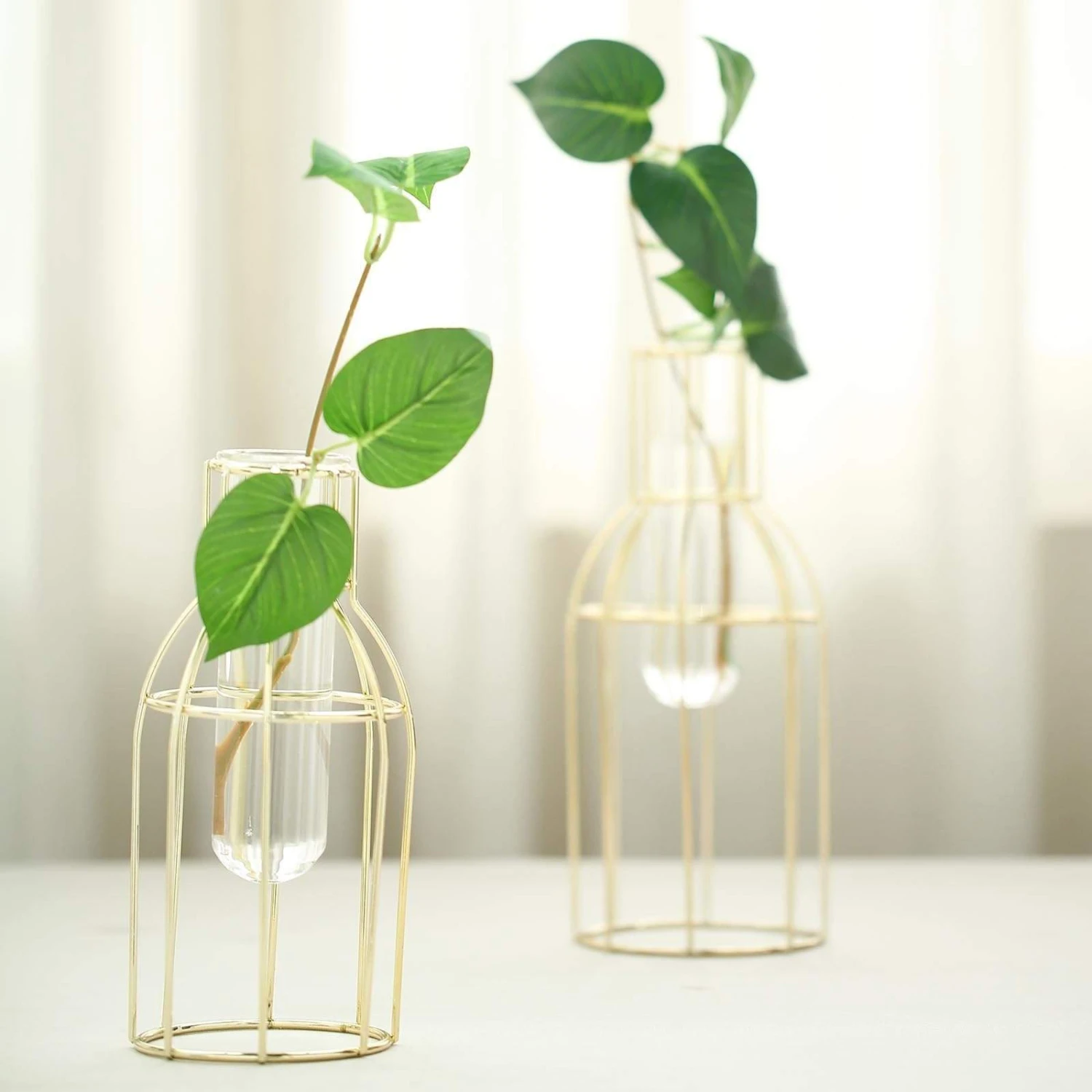 2 Pcs Geometric Bottles With Clear Glass Tubes Flower Vase Holders - Gold 9 2 Pcs Geometric Bottles With Clear Glass Tubes Flower Vase Holders - Gold - Image 7