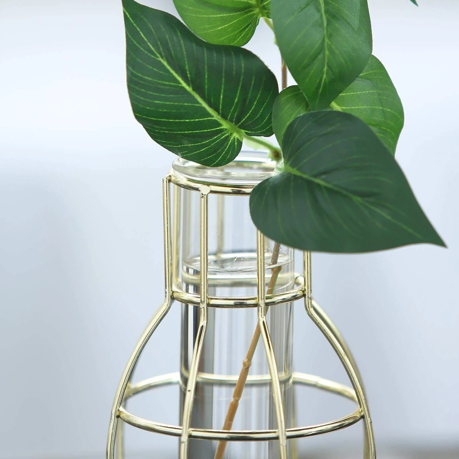 2 Pcs Geometric Bottles With Clear Glass Tubes Flower Vase Holders - Gold 5 2 Pcs Geometric Bottles With Clear Glass Tubes Flower Vase Holders - Gold - Image 3
