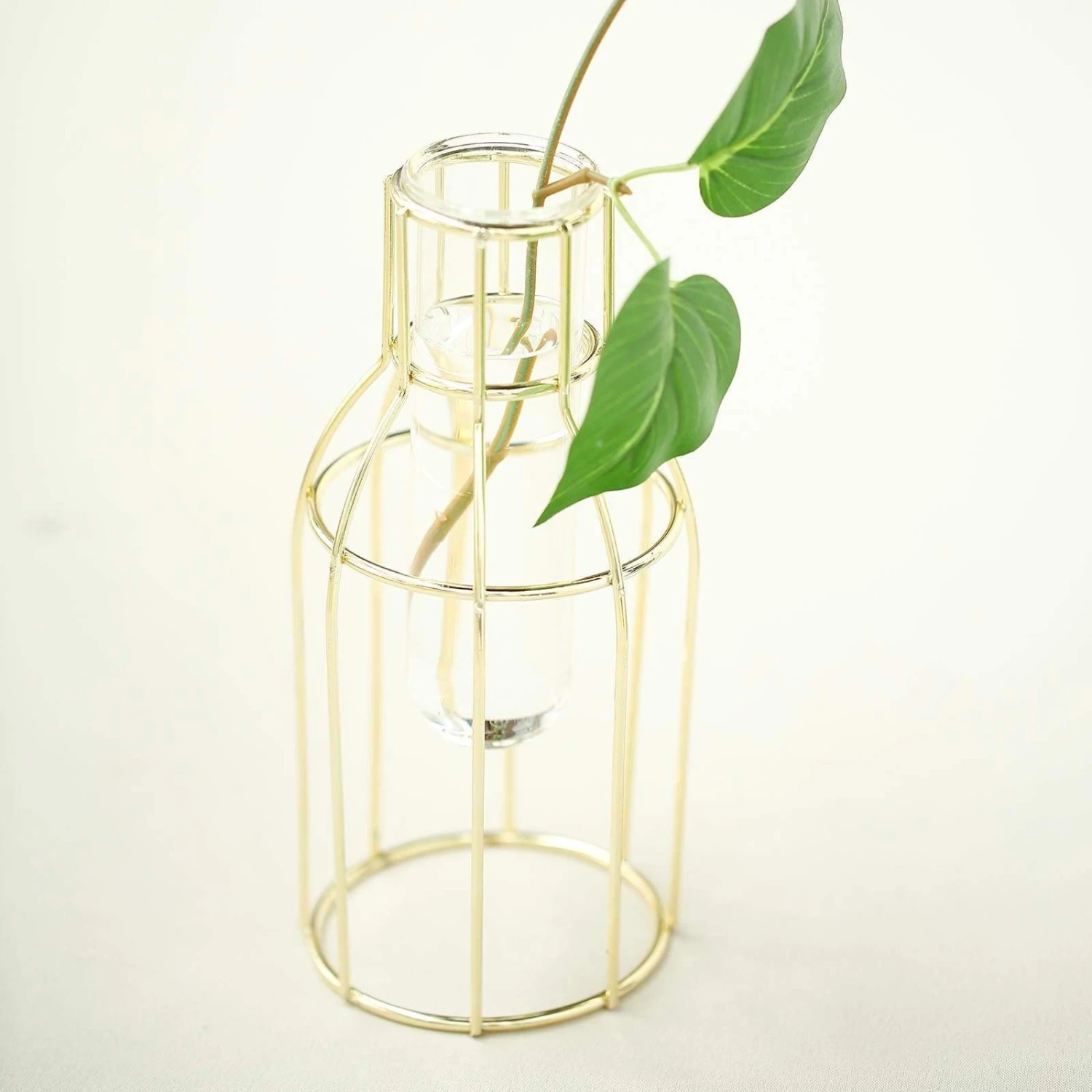 2 Pcs Geometric Bottles With Clear Glass Tubes Flower Vase Holders - Gold 8 2 Pcs Geometric Bottles With Clear Glass Tubes Flower Vase Holders - Gold - Image 6