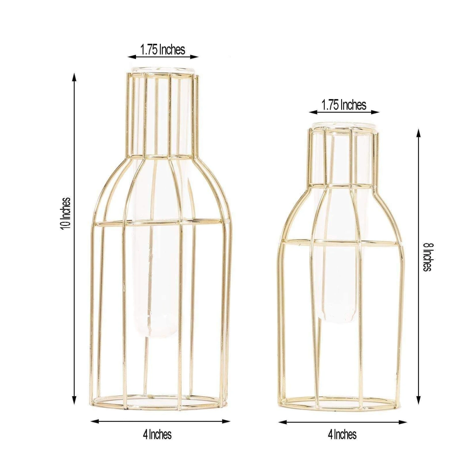 2 Pcs Geometric Bottles With Clear Glass Tubes Flower Vase Holders - Gold 4 2 Pcs Geometric Bottles With Clear Glass Tubes Flower Vase Holders - Gold - Image 2