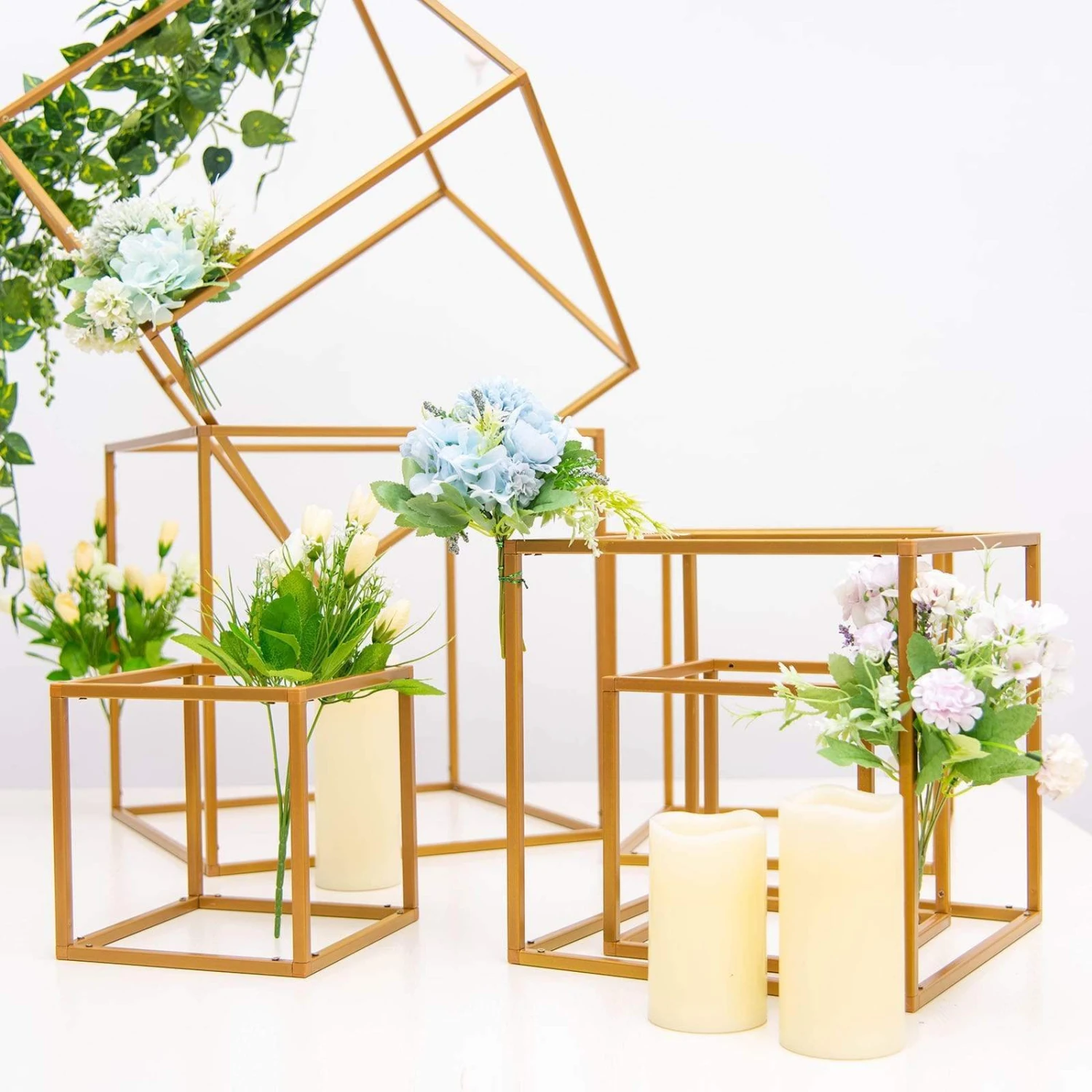 2 Geometric Cube Metal Stands Wedding Flower Vase Holders 20 2 Geometric Cube Metal Stands Wedding Flower Vase Holders - Image 18