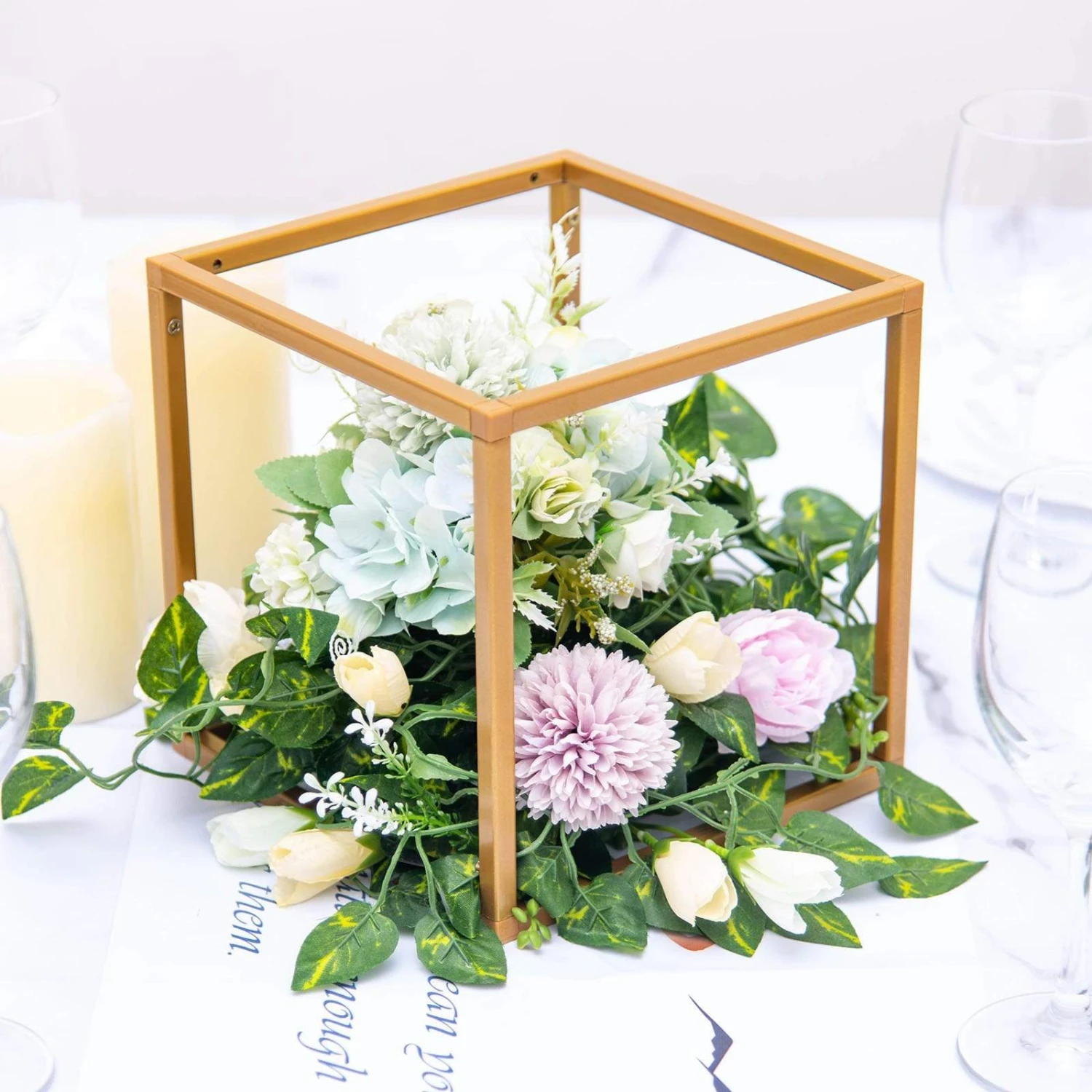 2 Geometric Cube Metal Stands Wedding Flower Vase Holders 6 2 Geometric Cube Metal Stands Wedding Flower Vase Holders - Image 4