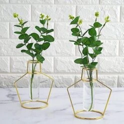 2 Pcs Geometric Flower Vase Holders With Clear Glass Tubes - Gold 15 2 Pcs Geometric Flower Vase Holders With Clear Glass Tubes - Gold -Optimal Home Decoration 2 pcs geometric flower vase holders with clear glass tubes gold iron vase 004 7 gd 15659247796287