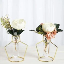2 Pcs Geometric Flower Vase Holders With Clear Glass Tubes - Gold 13 2 Pcs Geometric Flower Vase Holders With Clear Glass Tubes - Gold -Optimal Home Decoration 2 pcs geometric flower vase holders with clear glass tubes gold iron vase 004 7 gd 15659249893439