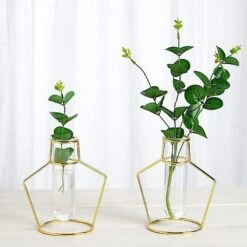 2 Pcs Geometric Flower Vase Holders With Clear Glass Tubes - Gold 12 2 Pcs Geometric Flower Vase Holders With Clear Glass Tubes - Gold -Optimal Home Decoration 2 pcs geometric flower vase holders with clear glass tubes gold iron vase 004 7 gd 15659277746239