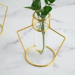 2 Pcs Geometric Flower Vase Holders With Clear Glass Tubes - Gold 11 2 Pcs Geometric Flower Vase Holders With Clear Glass Tubes - Gold -Optimal Home Decoration 2 pcs geometric flower vase holders with clear glass tubes gold iron vase 004 7 gd 28509529833535