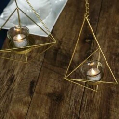 2 Pcs Geometric Tealight Candle Holders Metal Lanterns -Optimal Home Decoration 2 pcs geometric tealight candle holders metal lanterns 28939819581503