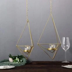 2 Pcs Geometric Tealight Candle Holders Metal Lanterns -Optimal Home Decoration 2 pcs geometric tealight candle holders metal lanterns 28939819614271