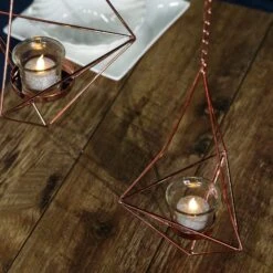 2 Pcs Geometric Tealight Candle Holders Metal Lanterns -Optimal Home Decoration 2 pcs geometric tealight candle holders metal lanterns 28939819843647