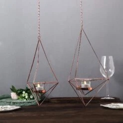 2 Pcs Geometric Tealight Candle Holders Metal Lanterns -Optimal Home Decoration 2 pcs geometric tealight candle holders metal lanterns 28940424052799