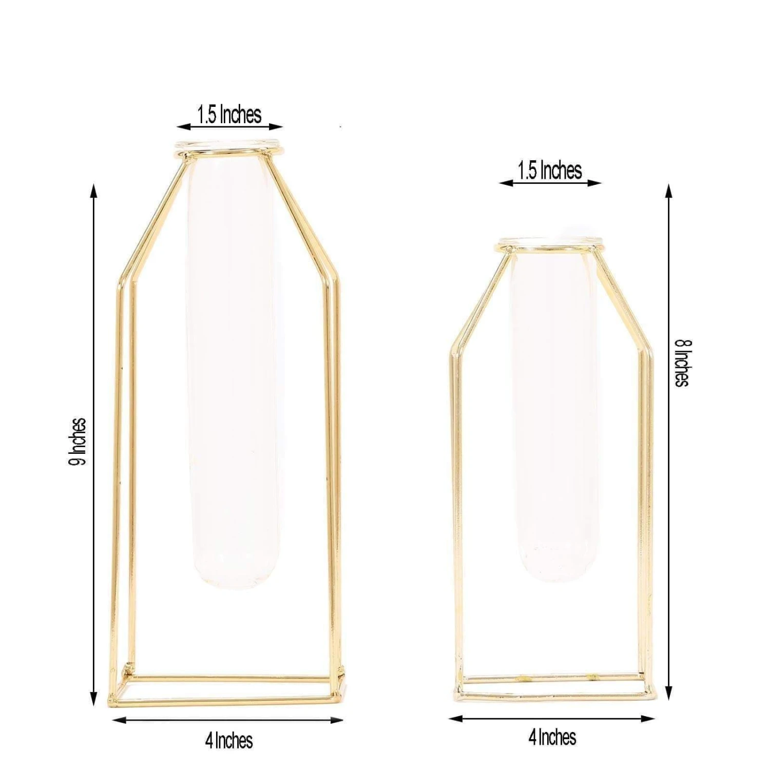 2 Pcs Geometric Vases With Clear Glass Tubes Flower Vase Holders - Gold 8 2 Pcs Geometric Vases With Clear Glass Tubes Flower Vase Holders - Gold - Image 6