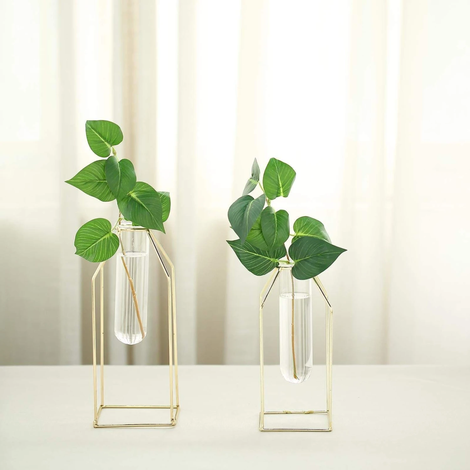 2 Pcs Geometric Vases With Clear Glass Tubes Flower Vase Holders - Gold 7 2 Pcs Geometric Vases With Clear Glass Tubes Flower Vase Holders - Gold - Image 5