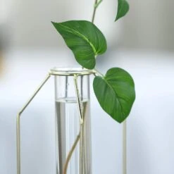 2 Pcs Geometric Vases With Clear Glass Tubes Flower Vase Holders - Gold 10 2 Pcs Geometric Vases With Clear Glass Tubes Flower Vase Holders - Gold -Optimal Home Decoration 2 pcs geometric vases with clear glass tubes flower vase holders gold iron vase 009 gold 11538474663999