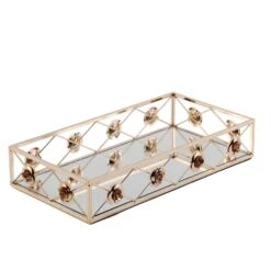 2 Pcs Metal Rectangular Floral Rim Mirror Serving Trays - Gold 13 2 Pcs Metal Rectangular Floral Rim Mirror Serving Trays - Gold -Optimal Home Decoration 2 pcs metal rectangular floral rim mirror serving trays gold chrg tray004 set gold 28586543677503