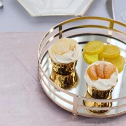2 Pcs Metal Round Mirror Serving Trays - Gold -Optimal Home Decoration 2 pcs metal round mirror serving trays gold chrg tray006 set gold 13573379293247