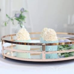 2 Pcs Metal Round Mirror Serving Trays - Gold -Optimal Home Decoration 2 pcs metal round mirror serving trays gold chrg tray006 set gold 13573382832191