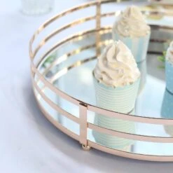 2 Pcs Metal Round Mirror Serving Trays - Gold -Optimal Home Decoration 2 pcs metal round mirror serving trays gold chrg tray006 set gold 13573384732735