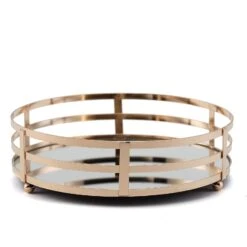 2 Pcs Metal Round Mirror Serving Trays - Gold -Optimal Home Decoration 2 pcs metal round mirror serving trays gold chrg tray006 set gold 13573390827583