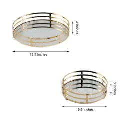 2 Pcs Metal Round Mirror Serving Trays - Gold -Optimal Home Decoration 2 pcs metal round mirror serving trays gold chrg tray006 set gold 14798440792127
