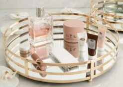 2 Pcs Metal Round Mirror Serving Trays - Gold -Optimal Home Decoration 2 pcs metal round mirror serving trays gold chrg tray006 set gold 14798447509567