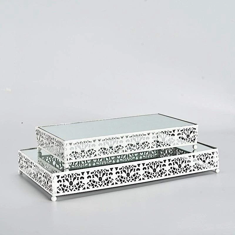 2 Pcs Metal With Mirror Glass Fleur De Lis Rectangular Cake Stands 4 2 Pcs Metal With Mirror Glass Fleur De Lis Rectangular Cake Stands - Image 2