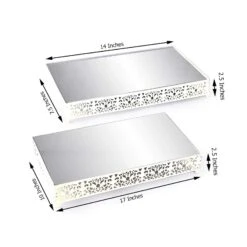 2 Pcs Metal With Mirror Glass Fleur De Lis Rectangular Cake Stands