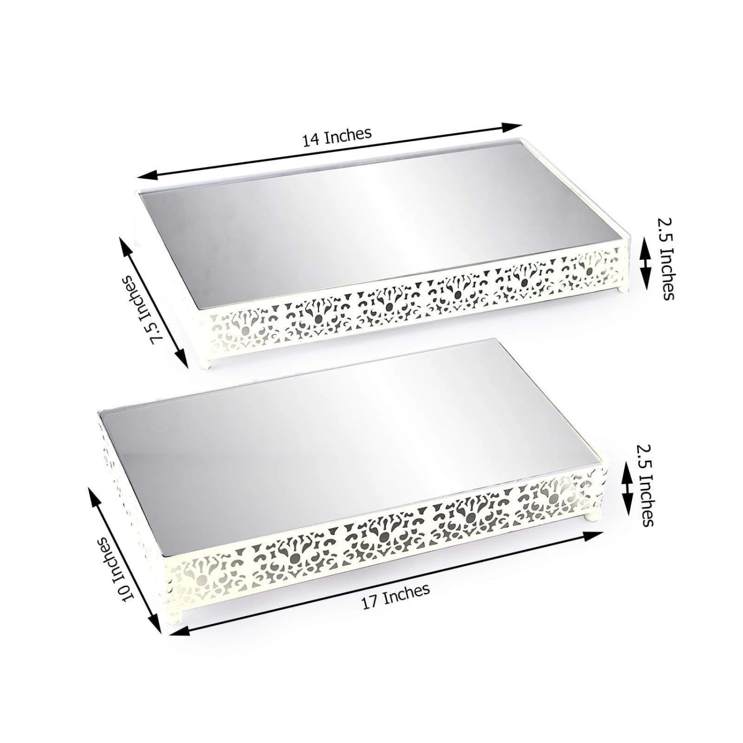 2 Pcs Metal With Mirror Glass Fleur De Lis Rectangular Cake Stands 3 2 Pcs Metal With Mirror Glass Fleur De Lis Rectangular Cake Stands