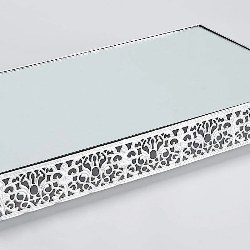 2 Pcs Metal With Mirror Glass Fleur De Lis Rectangular Cake Stands 6 2 Pcs Metal With Mirror Glass Fleur De Lis Rectangular Cake Stands - Image 4