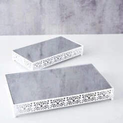 2 Pcs Metal With Mirror Glass Fleur De Lis Rectangular Cake Stands 11 2 Pcs Metal With Mirror Glass Fleur De Lis Rectangular Cake Stands -Optimal Home Decoration 2 pcs metal with mirror glass fleur de lis rectangular cake stands chdlr cake06 1418 wht 30286730756159
