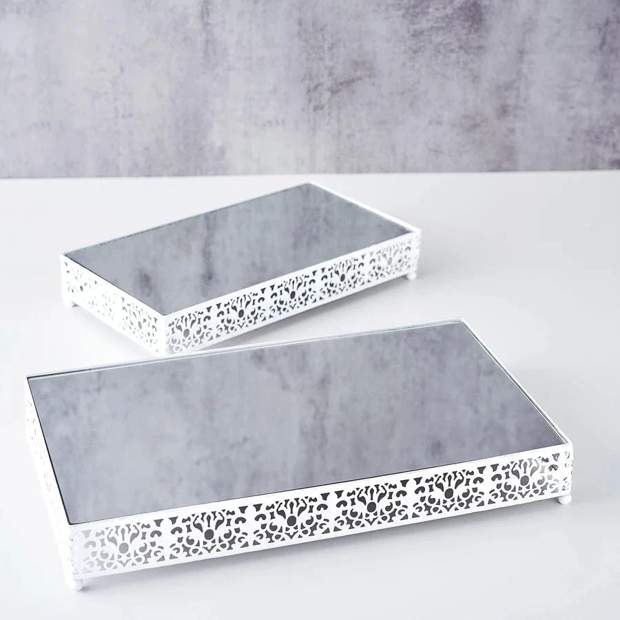 2 Pcs Metal With Mirror Glass Fleur De Lis Rectangular Cake Stands 7 2 Pcs Metal With Mirror Glass Fleur De Lis Rectangular Cake Stands - Image 5