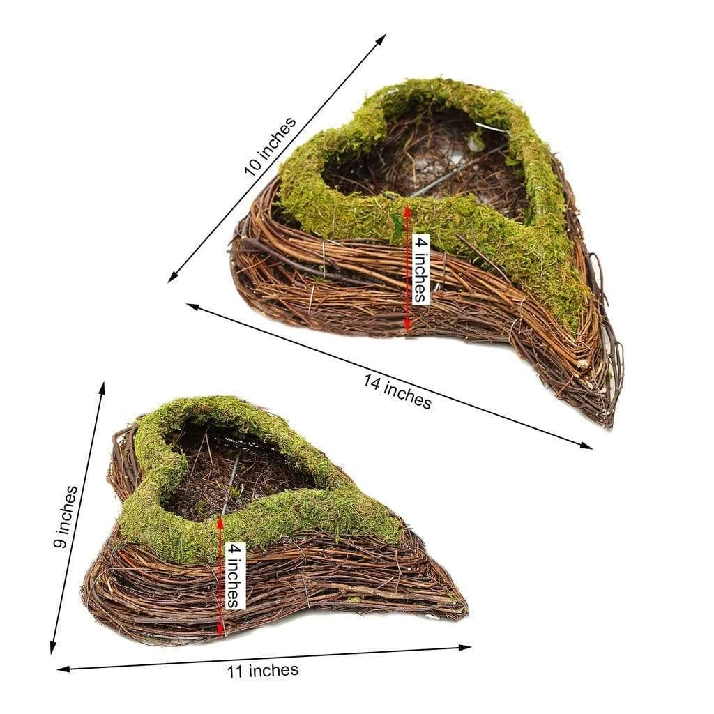 2 Pcs Natural Moss Hearts Planter Boxes - Green And Brown 4 2 Pcs Natural Moss Hearts Planter Boxes - Green And Brown - Image 2