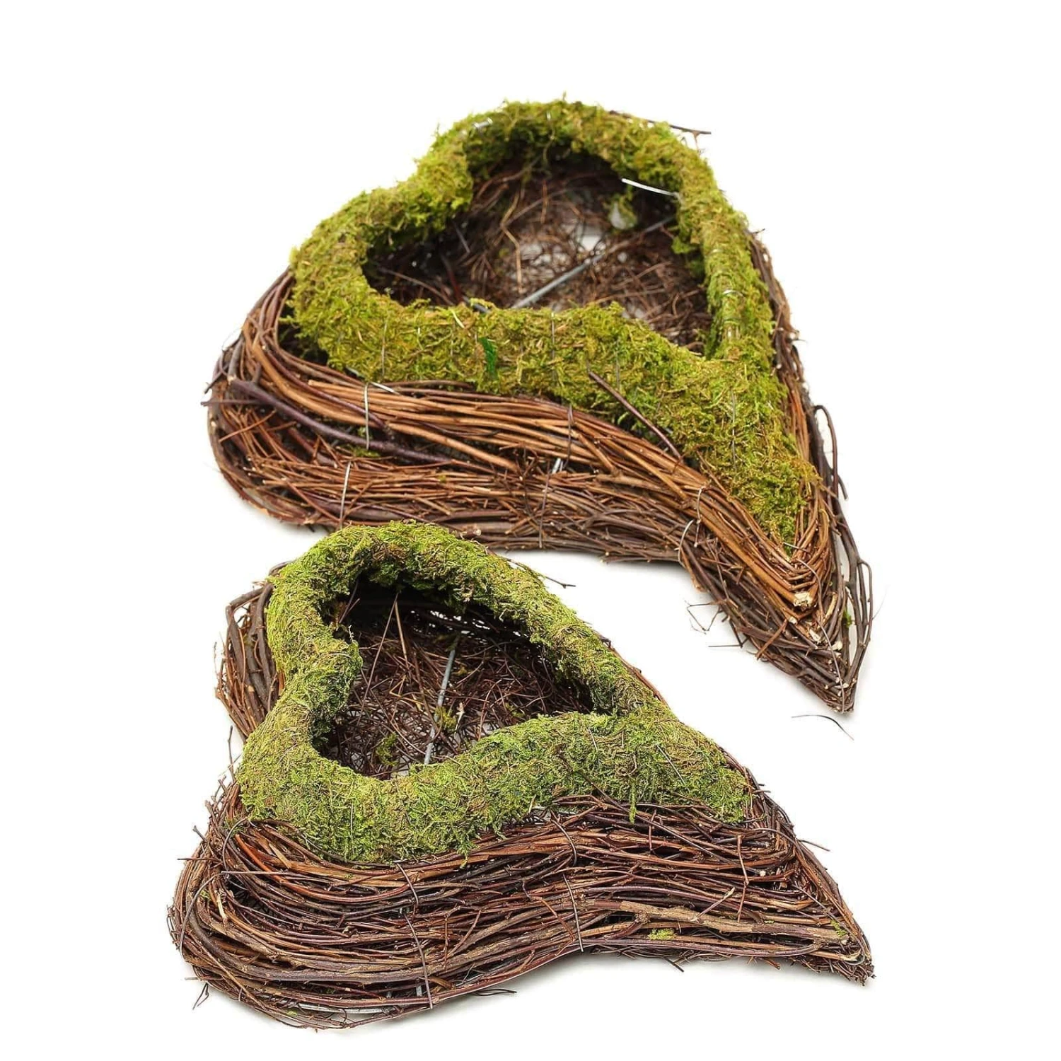 2 Pcs Natural Moss Hearts Planter Boxes - Green And Brown 3 2 Pcs Natural Moss Hearts Planter Boxes - Green And Brown