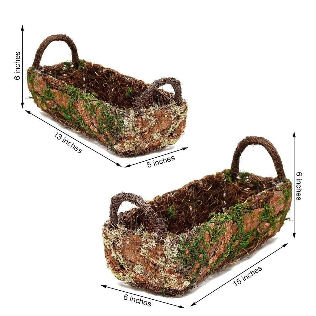 2 Pcs Natural Moss Rectangular Planter Boxes With Handles - Green With Chocolate Brown 4 2 Pcs Natural Moss Rectangular Planter Boxes With Handles - Green With Chocolate Brown - Image 2