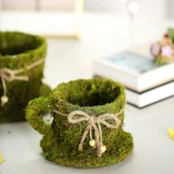 2 Pcs Natural Moss Teacups Planter Boxes With Ribbons - Green 13 2 Pcs Natural Moss Teacups Planter Boxes With Ribbons - Green -Optimal Home Decoration 2 pcs natural moss teacups planter boxes with ribbons green moss plnt 019 grn 28501360803903
