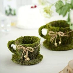 2 Pcs Natural Moss Teacups Planter Boxes With Ribbons - Green 14 2 Pcs Natural Moss Teacups Planter Boxes With Ribbons - Green -Optimal Home Decoration 2 pcs natural moss teacups planter boxes with ribbons green moss plnt 019 grn 5151762186303