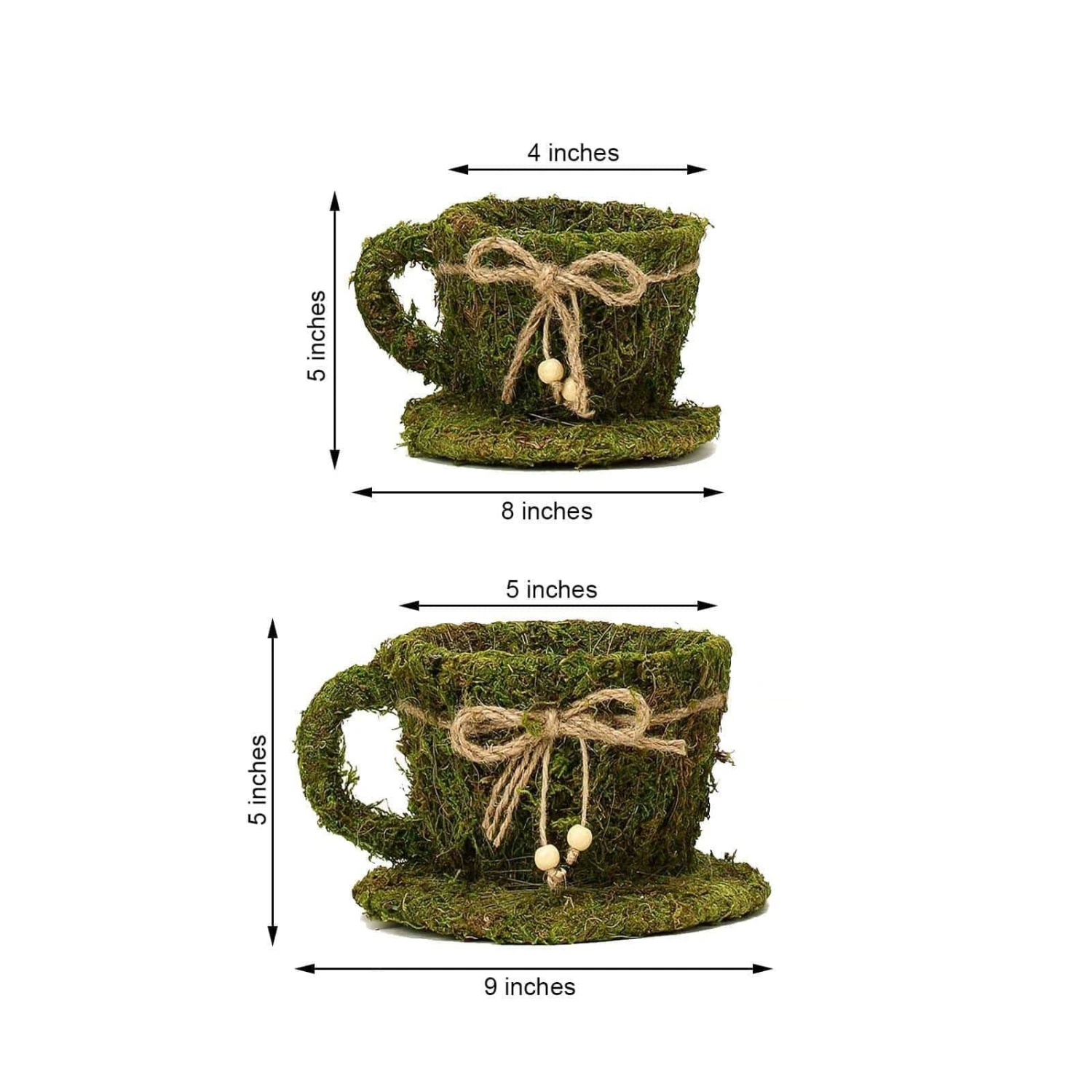 2 Pcs Natural Moss Teacups Planter Boxes With Ribbons - Green 9 2 Pcs Natural Moss Teacups Planter Boxes With Ribbons - Green - Image 7