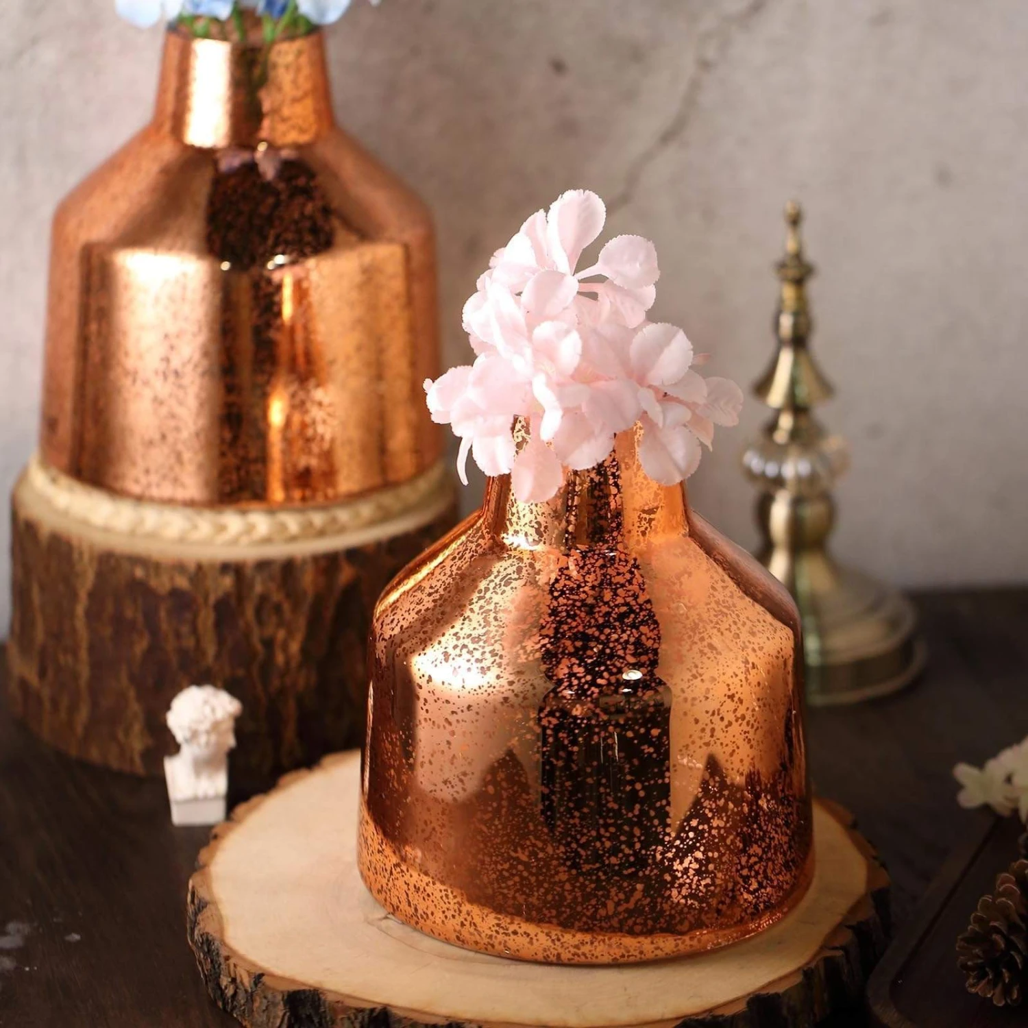 2 Tapered Neck Mercury Glass Vases 8 2 Tapered Neck Mercury Glass Vases - Image 6